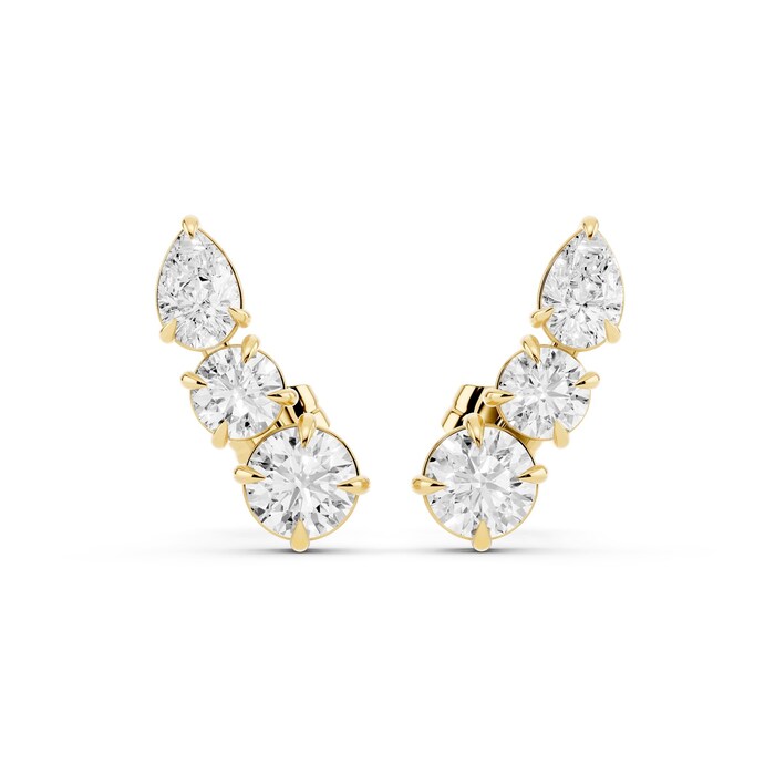 18K Yellow Gold 1.50cttw Pear & Round Lab Grown Diamond Stud Earrings