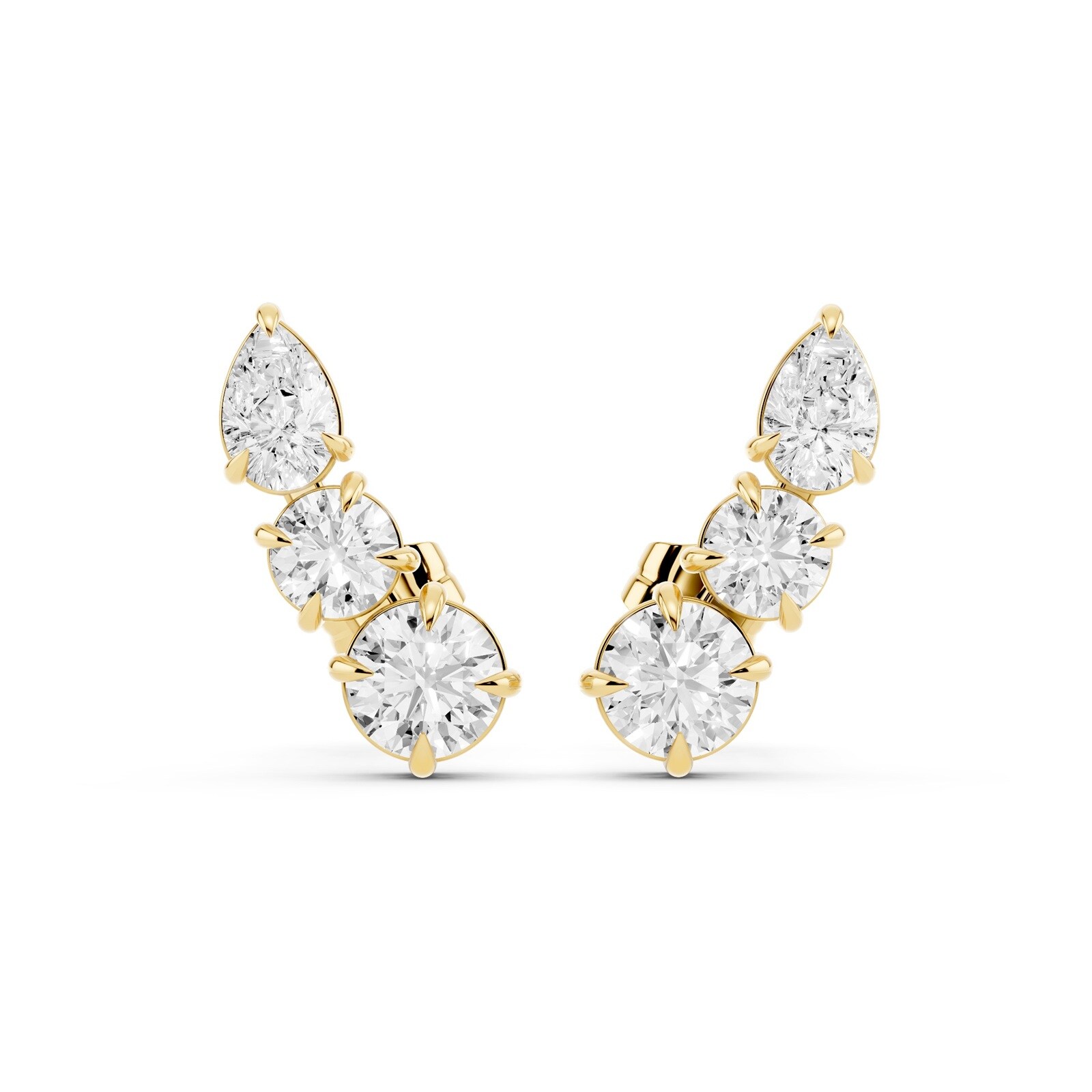 18K Yellow Gold 1.50cttw Pear & Round Lab Grown Diamond Stud Earrings
