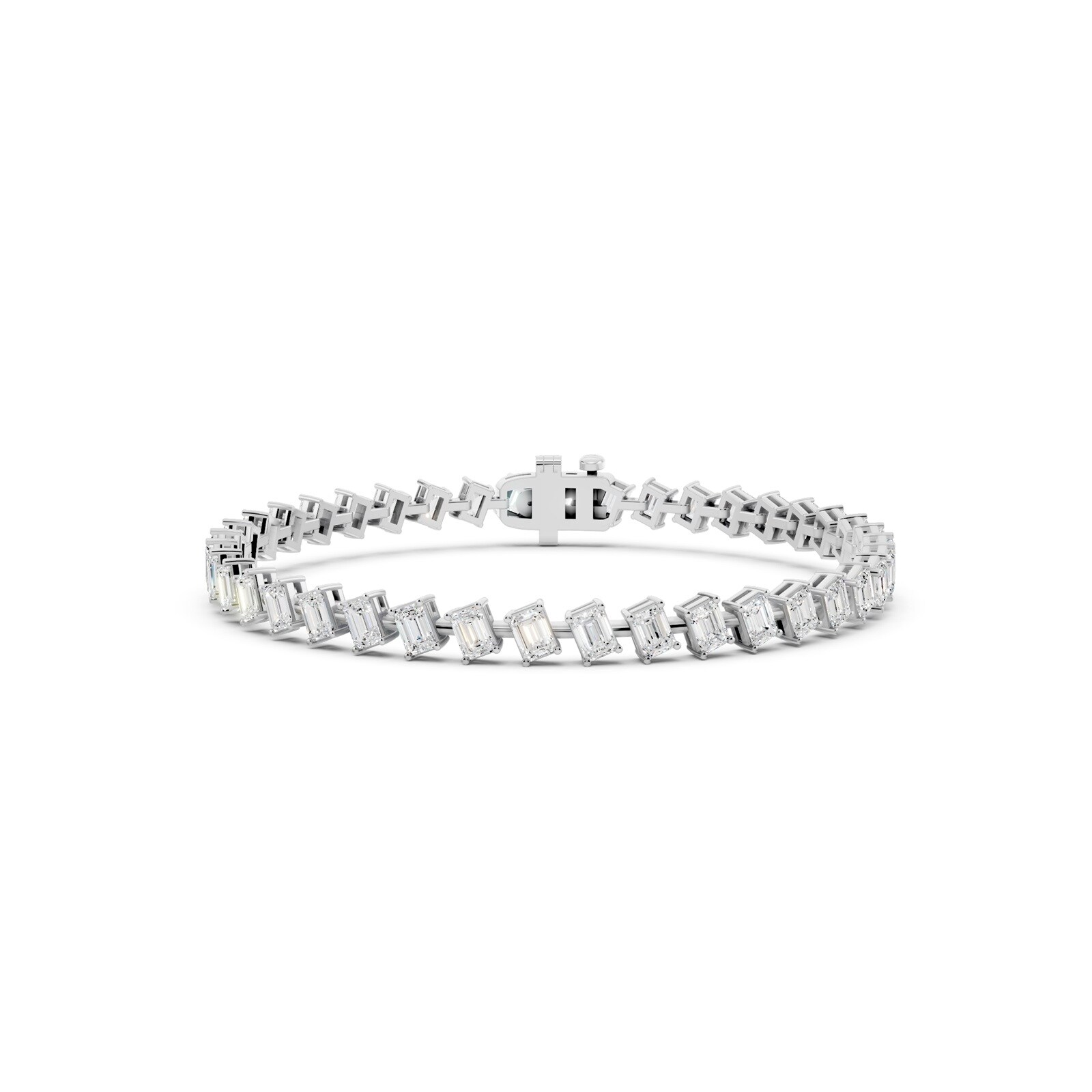 18K White Gold 6.00cttw Emerald Cut Lab Grown Diamond Tennis Bracelet