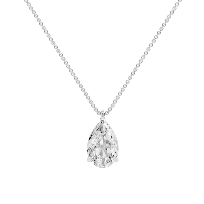 Mayors 18K White Gold 3.00cttw Lab Grown Diamond Pear Cut Solitaire Pendant Necklace