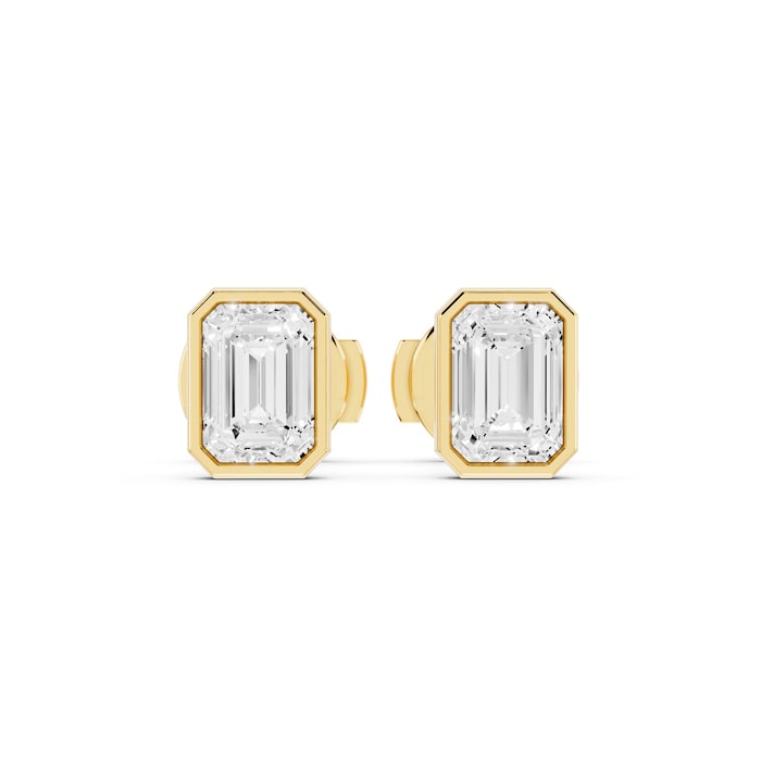 Mayors 18K Yellow Gold 1.50cttw Lab Grown Diamond Emerald Cut Bezel Set Stud Earrings