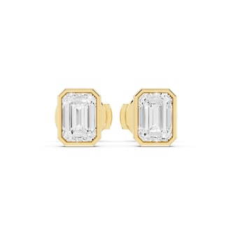 Mayors 18K Yellow Gold 1.50cttw Lab Grown Diamond Emerald Cut Bezel Set Stud Earrings