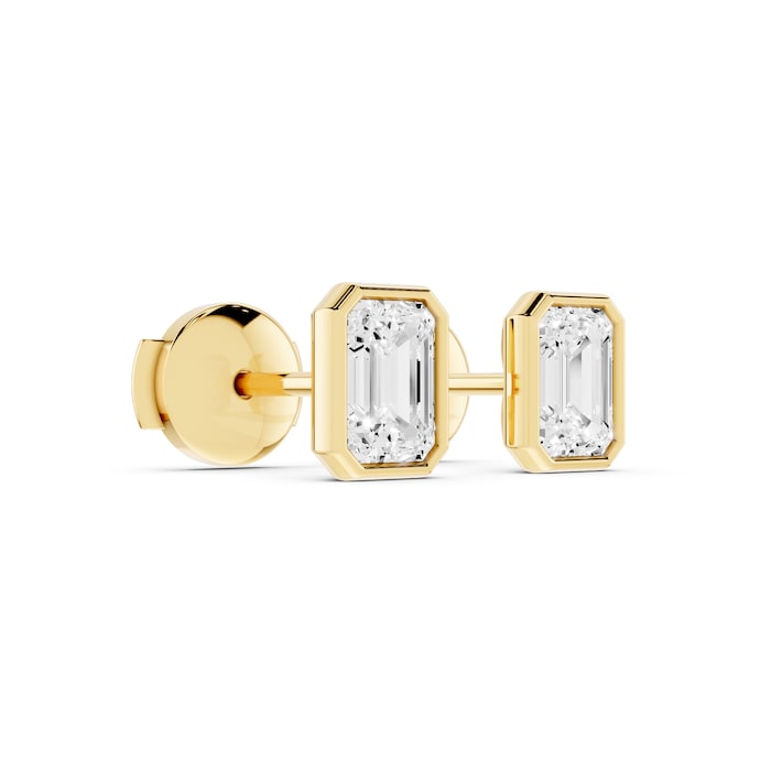 Mayors 18K Yellow Gold 1.50cttw Lab Grown Diamond Emerald Cut Bezel Set Stud Earrings