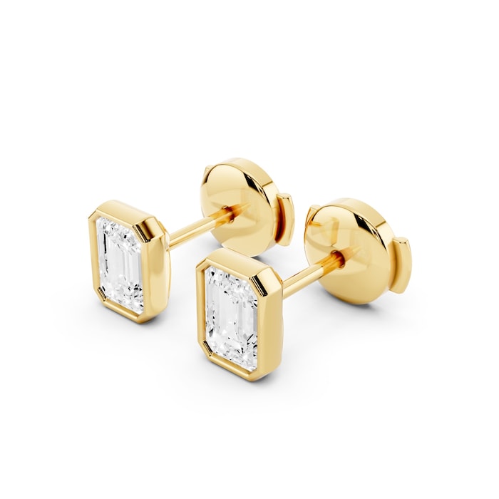 Mayors 18K Yellow Gold 1.50cttw Lab Grown Diamond Emerald Cut Bezel Set Stud Earrings