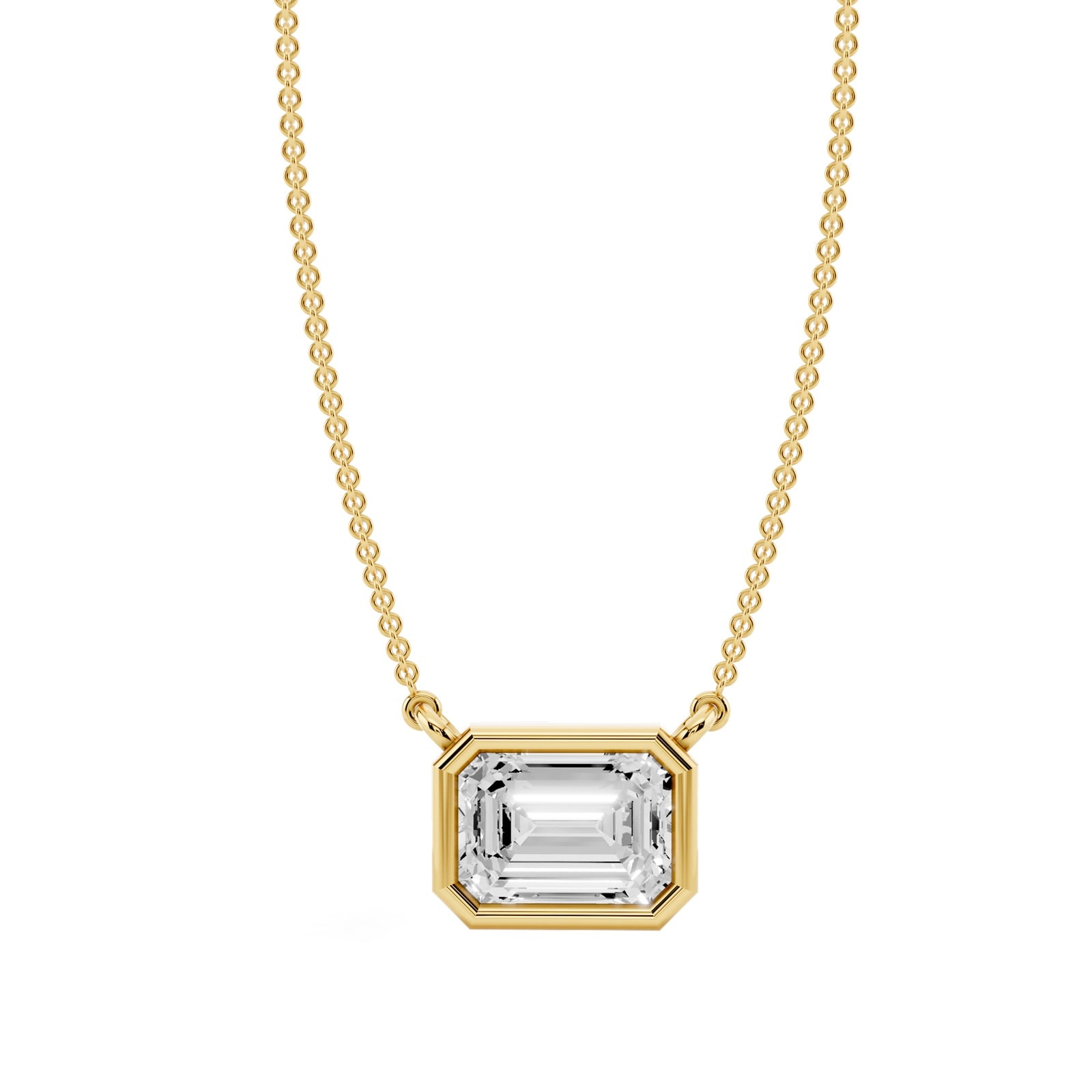 Mayors 18K Yellow Gold 2.00cttw Lab Grown Diamond Emerald Cut Bezel Set Pendant Necklace