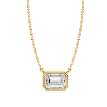18K Yellow Gold 2.00cttw Lab Grown Diamond Emerald Cut Bezel Set Pendant Necklace