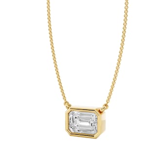 Mayors 18K Yellow Gold 2.00cttw Lab Grown Diamond Emerald Cut Bezel Set Pendant Necklace