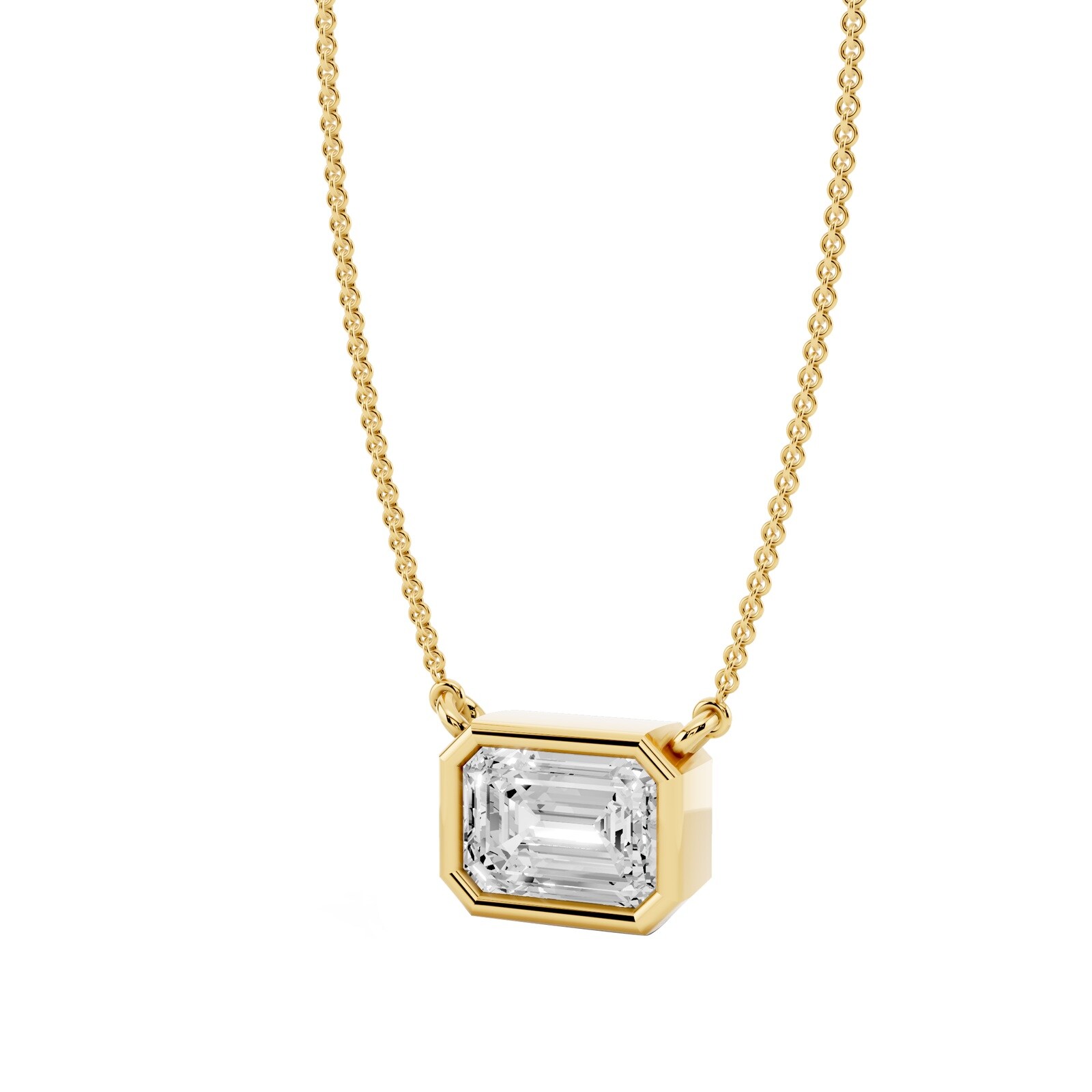 Mayors 18K Yellow Gold 2.00cttw Lab Grown Diamond Emerald Cut Bezel Set Pendant Necklace