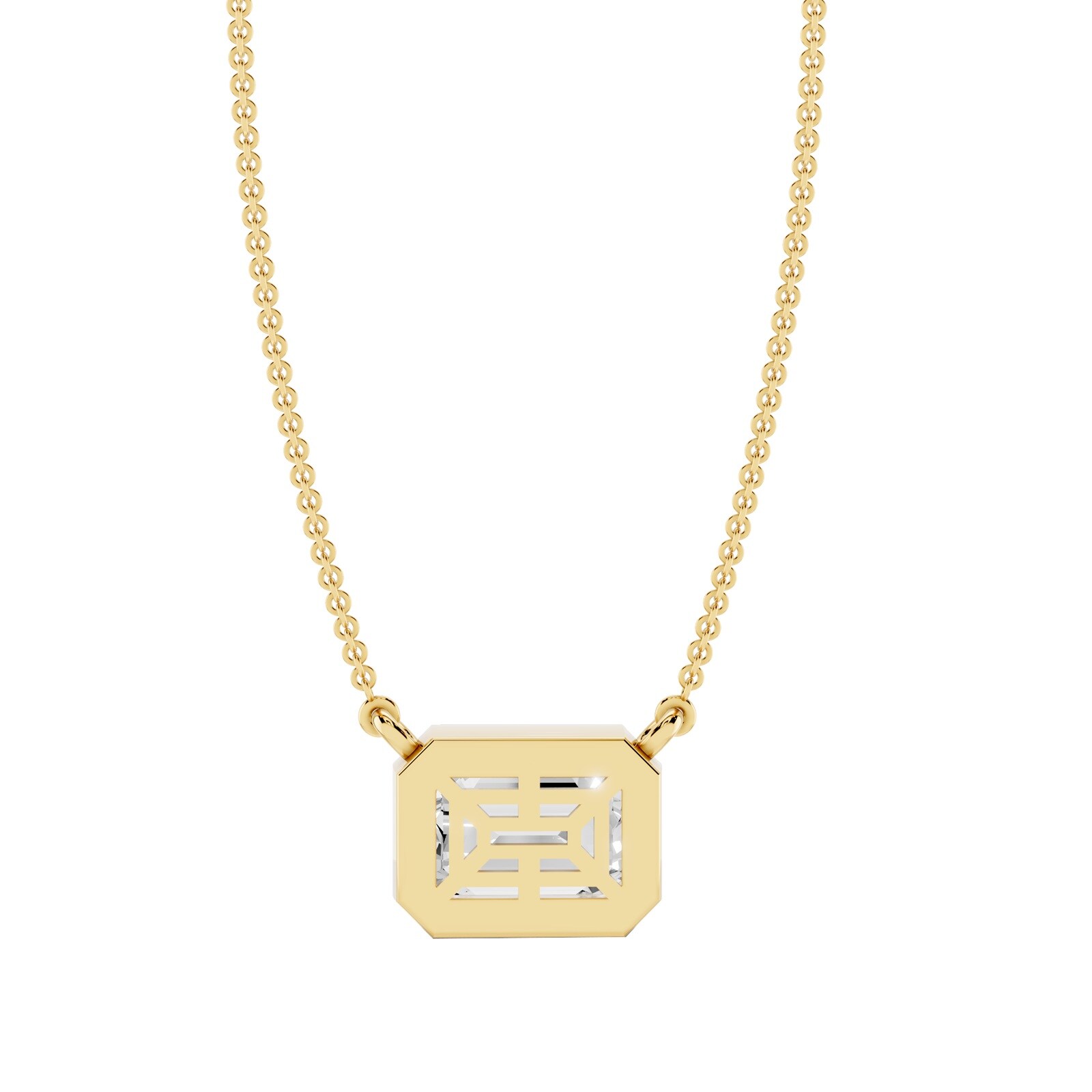 Mayors 18K Yellow Gold 2.00cttw Lab Grown Diamond Emerald Cut Bezel Set Pendant Necklace