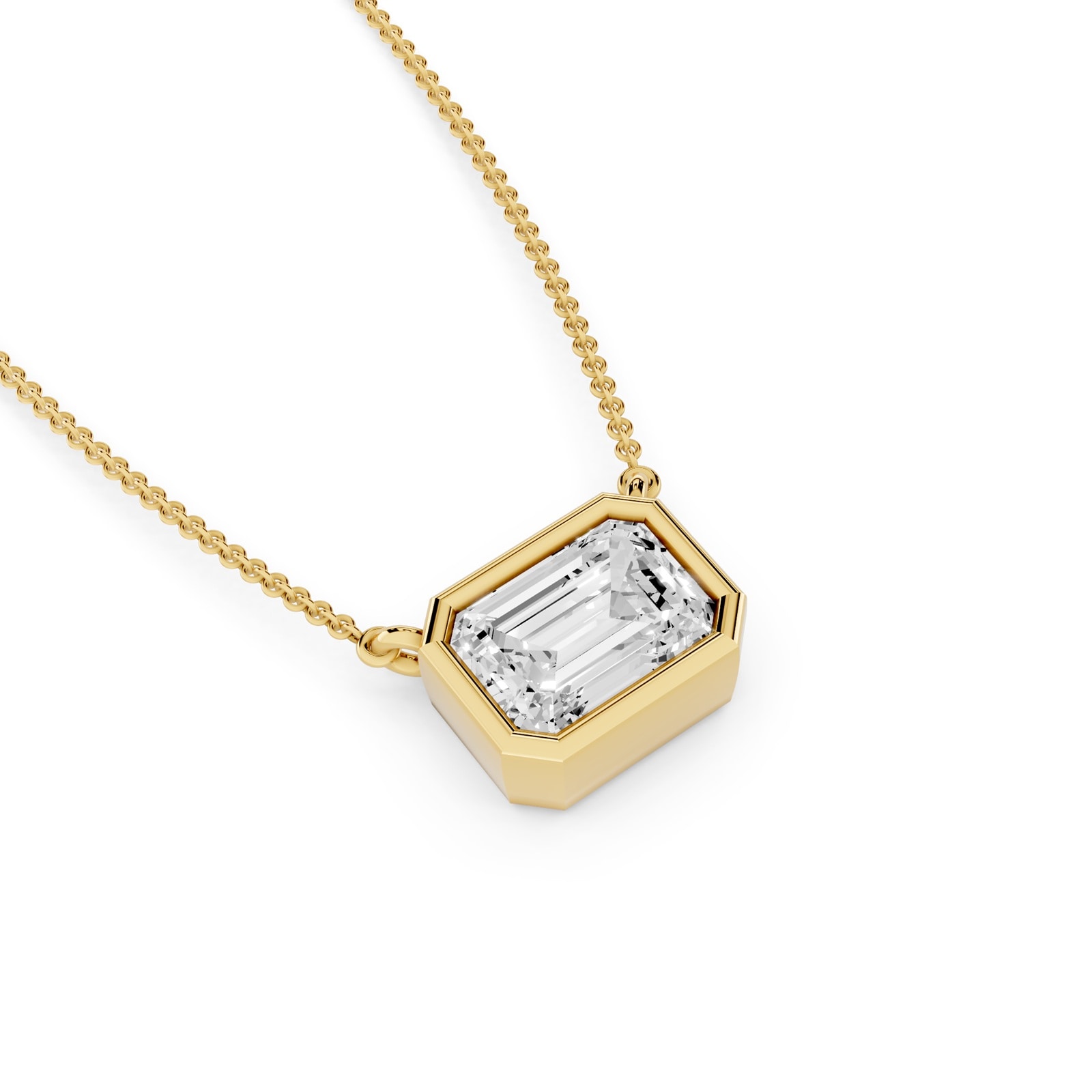 Mayors 18K Yellow Gold 2.00cttw Lab Grown Diamond Emerald Cut Bezel Set Pendant Necklace