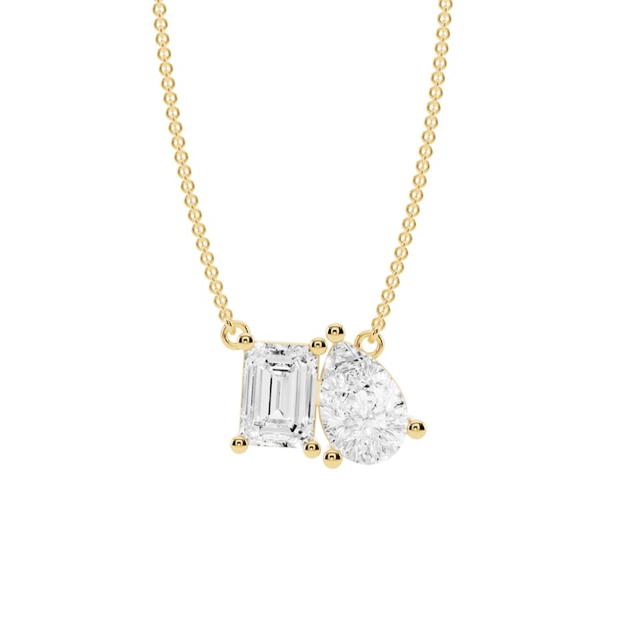 Mayors 18K Yellow Gold 2.00cttw Lab Grown Diamond Emerald & Pear Cut 2 Stone Pendant Necklace