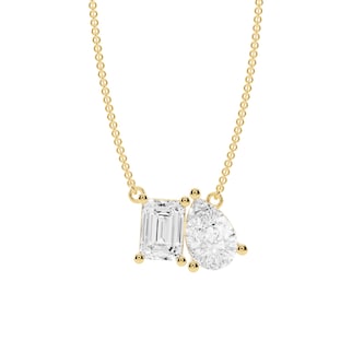 Mayors 18K Yellow Gold 2.00cttw Lab Grown Diamond Emerald & Pear Cut 2 Stone Pendant Necklace