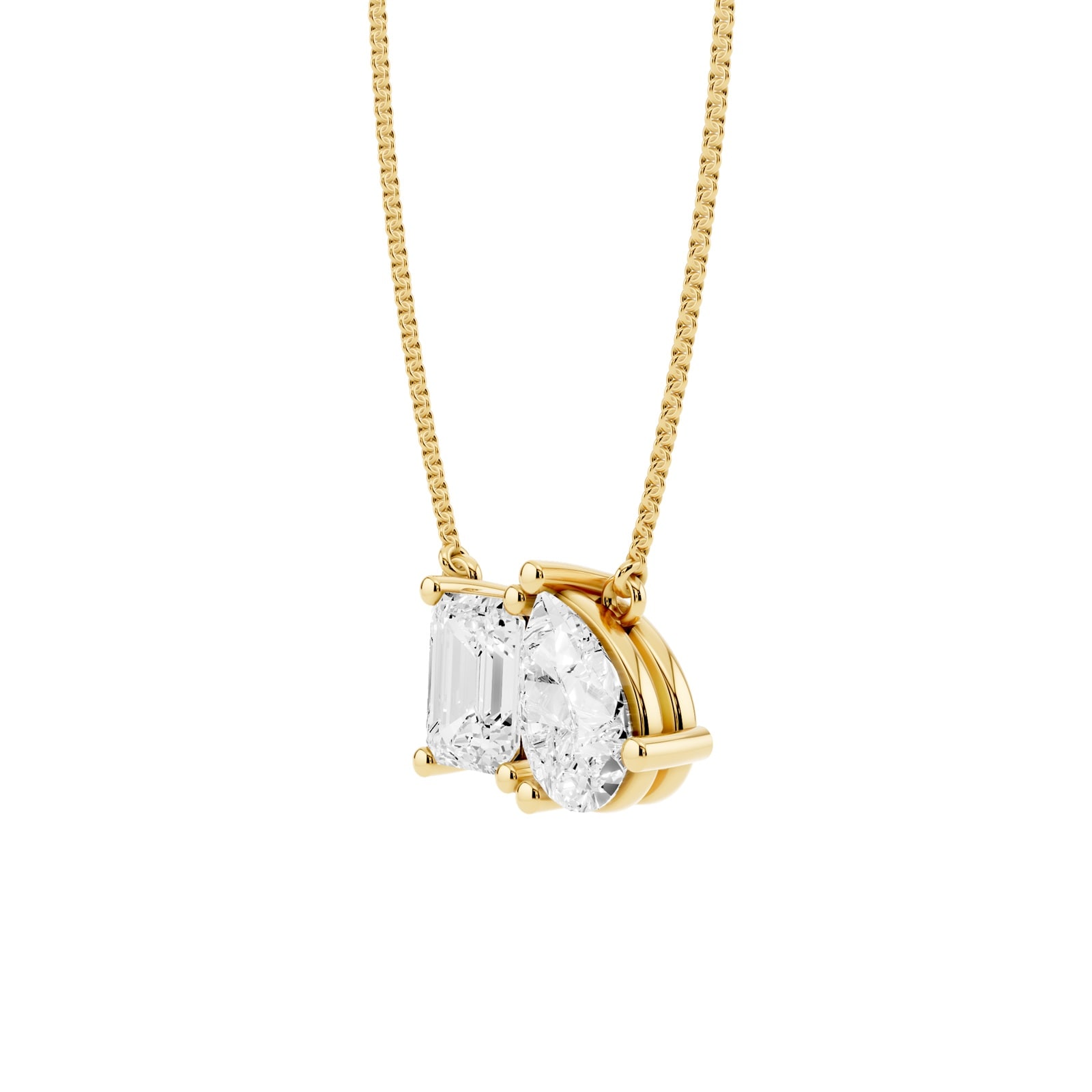 Mayors 18K Yellow Gold 2.00cttw Lab Grown Diamond Emerald & Pear Cut 2 Stone Pendant Necklace