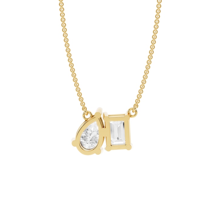 Mayors 18K Yellow Gold 2.00cttw Lab Grown Diamond Emerald & Pear Cut 2 Stone Pendant Necklace