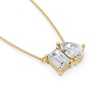 Mayors 18K Yellow Gold 2.00cttw Lab Grown Diamond Emerald & Pear Cut 2 Stone Pendant Necklace