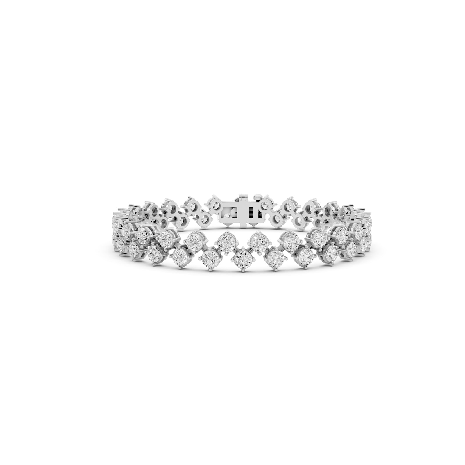 Mayors 18K White Gold 10.00cttw Lab Grown Diamond Round Brilliant Cut 2 Row Bracelet