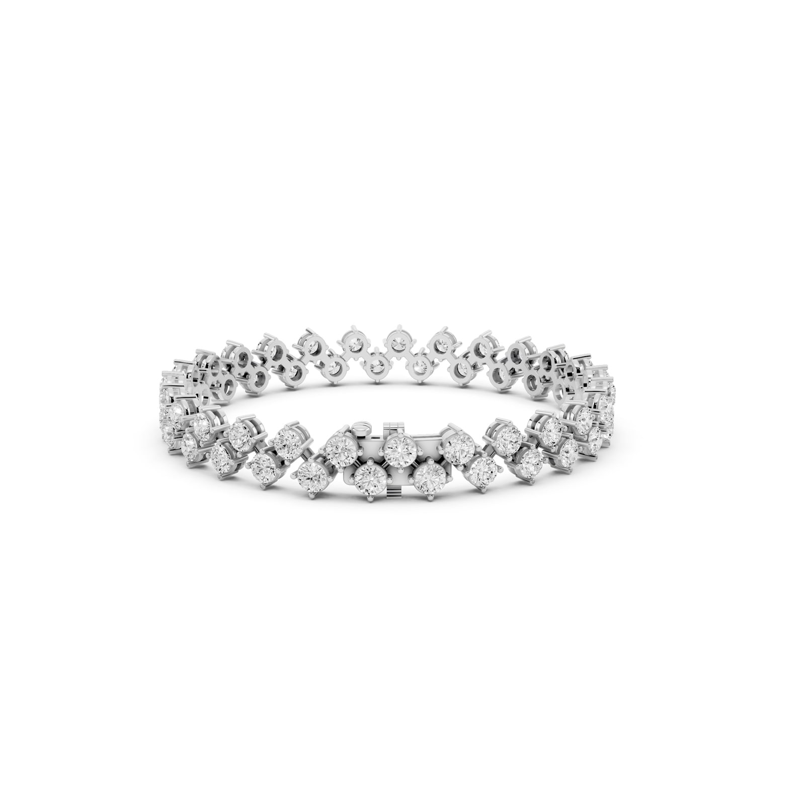 Mayors 18K White Gold 10.00cttw Lab Grown Diamond Round Brilliant Cut 2 Row Bracelet