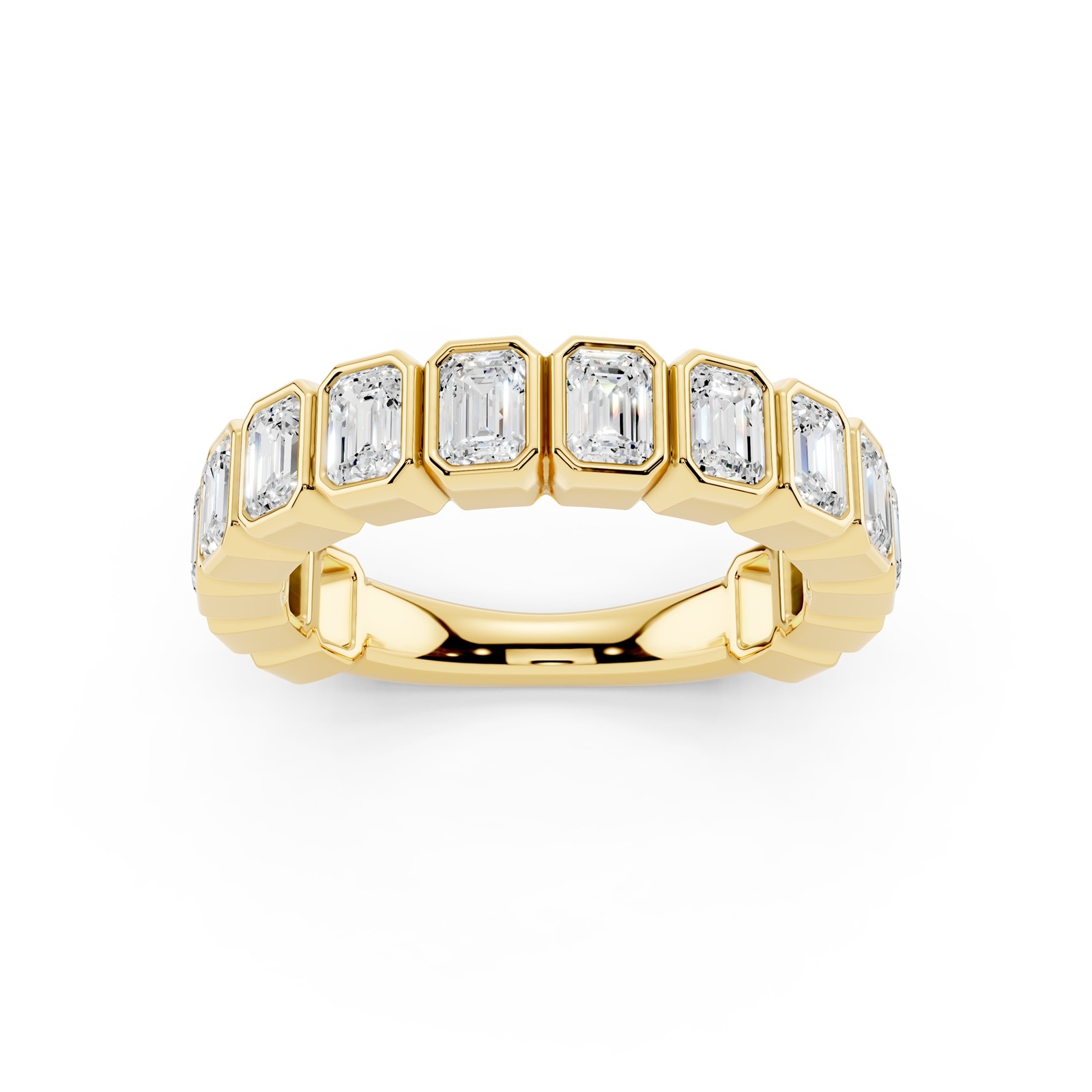 Mayors 18K Yellow Gold 2.00cttw Lab Grown Diamond Emerald Cut Bezel Set Eternity Ring