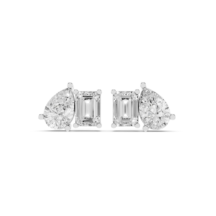 Mayors 18K White Gold 4.00cttw Lab Grown Diamond Emerald & Pear Cut Two Stone Stud Earrings