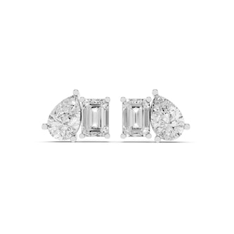 Mayors 18K White Gold 4.00cttw Lab Grown Diamond Emerald & Pear Cut Two Stone Stud Earrings