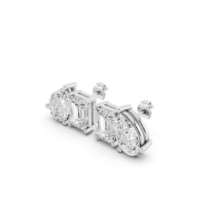 Mayors 18K White Gold 4.00cttw Lab Grown Diamond Emerald & Pear Cut Two Stone Stud Earrings