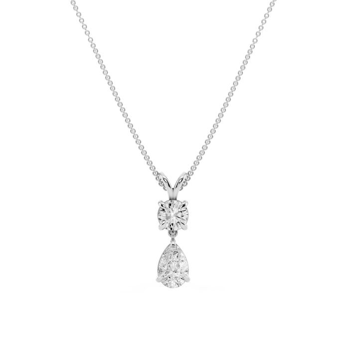 Mayors 18K White Gold 2.50cttw Lab Grown Diamond Round & Pear Cut Pendant Necklace