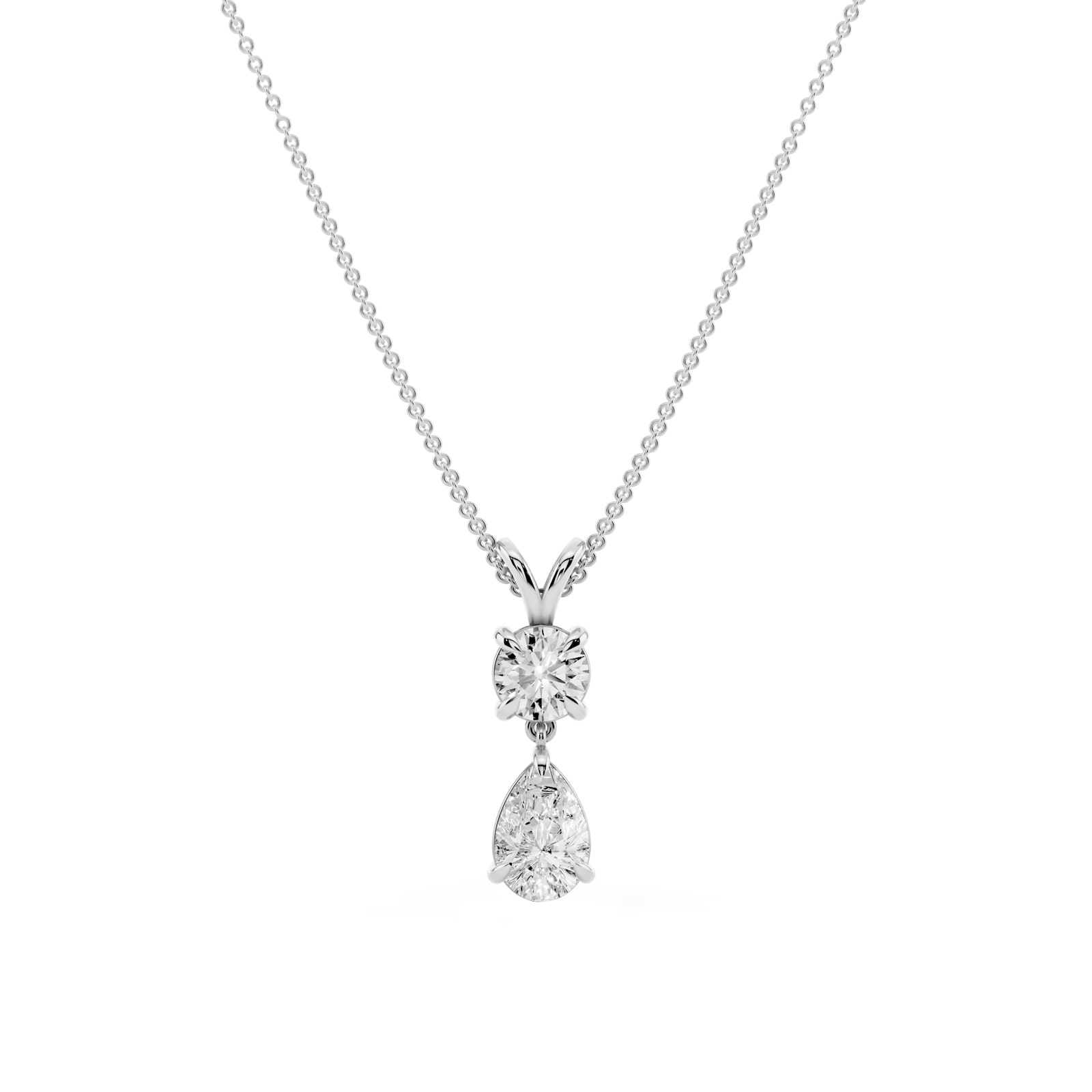 Mayors 18K White Gold 2.50cttw Lab Grown Diamond Round & Pear Cut Pendant Necklace