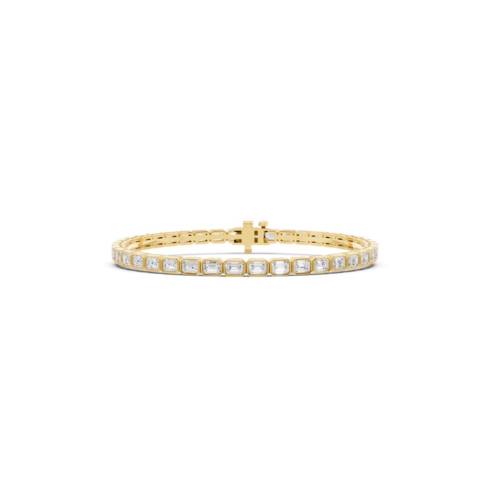 Mayors 18K Yellow Gold 6.00cttw Lab Grown Diamond Emerald Cut Bezel Set Tennis Bracelet