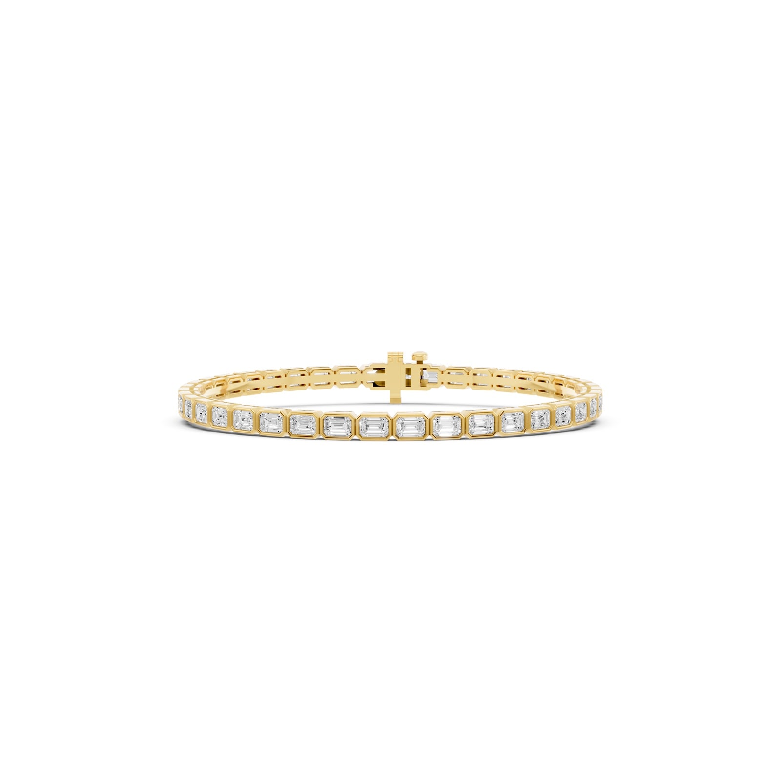 Mayors 18K Yellow Gold 6.00cttw Lab Grown Diamond Emerald Cut Bezel Set Tennis Bracelet