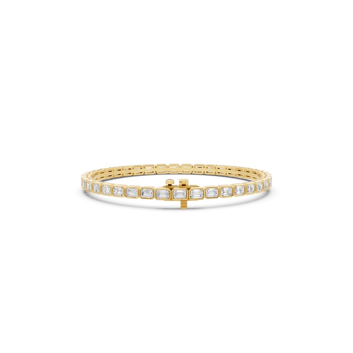 Mayors 18K Yellow Gold 6.00cttw Lab Grown Diamond Emerald Cut Bezel Set Tennis Bracelet
