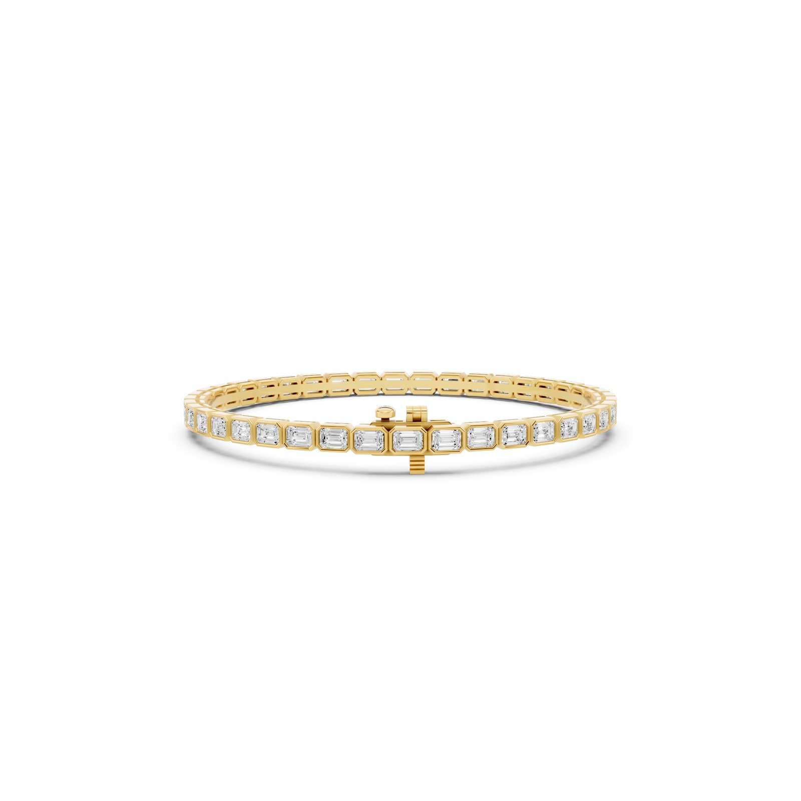 Mayors 18K Yellow Gold 6.00cttw Lab Grown Diamond Emerald Cut Bezel Set Tennis Bracelet