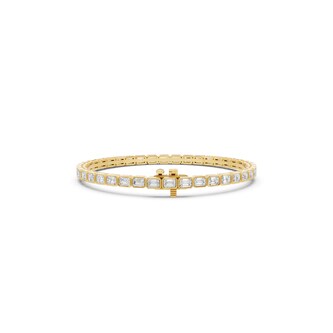 Mayors 18K Yellow Gold 6.00cttw Lab Grown Diamond Emerald Cut Bezel Set Tennis Bracelet
