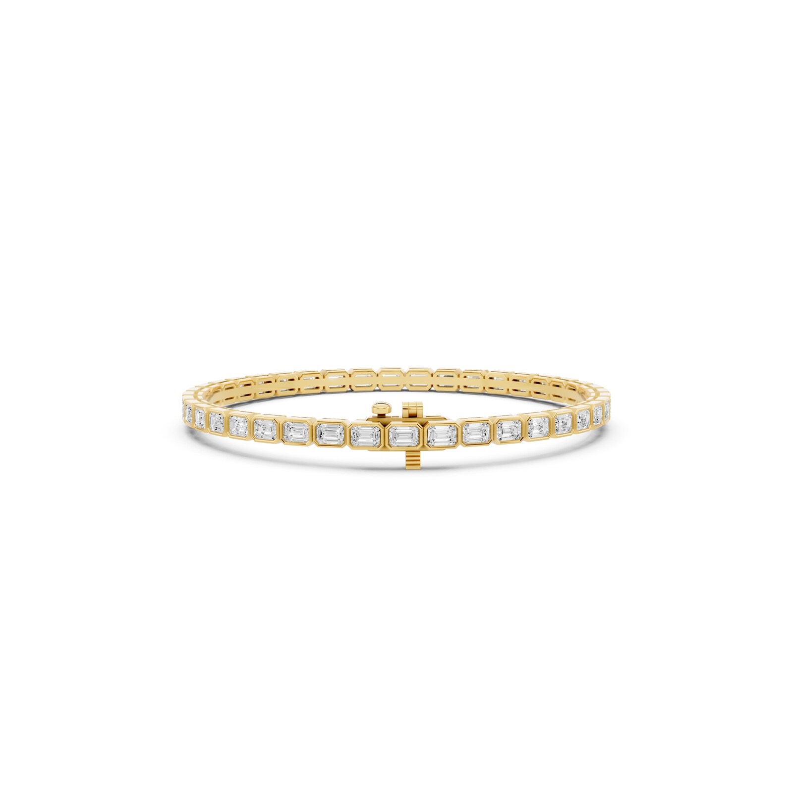 Mayors 18K Yellow Gold 6.00cttw Lab Grown Diamond Emerald Cut Bezel Set Tennis Bracelet