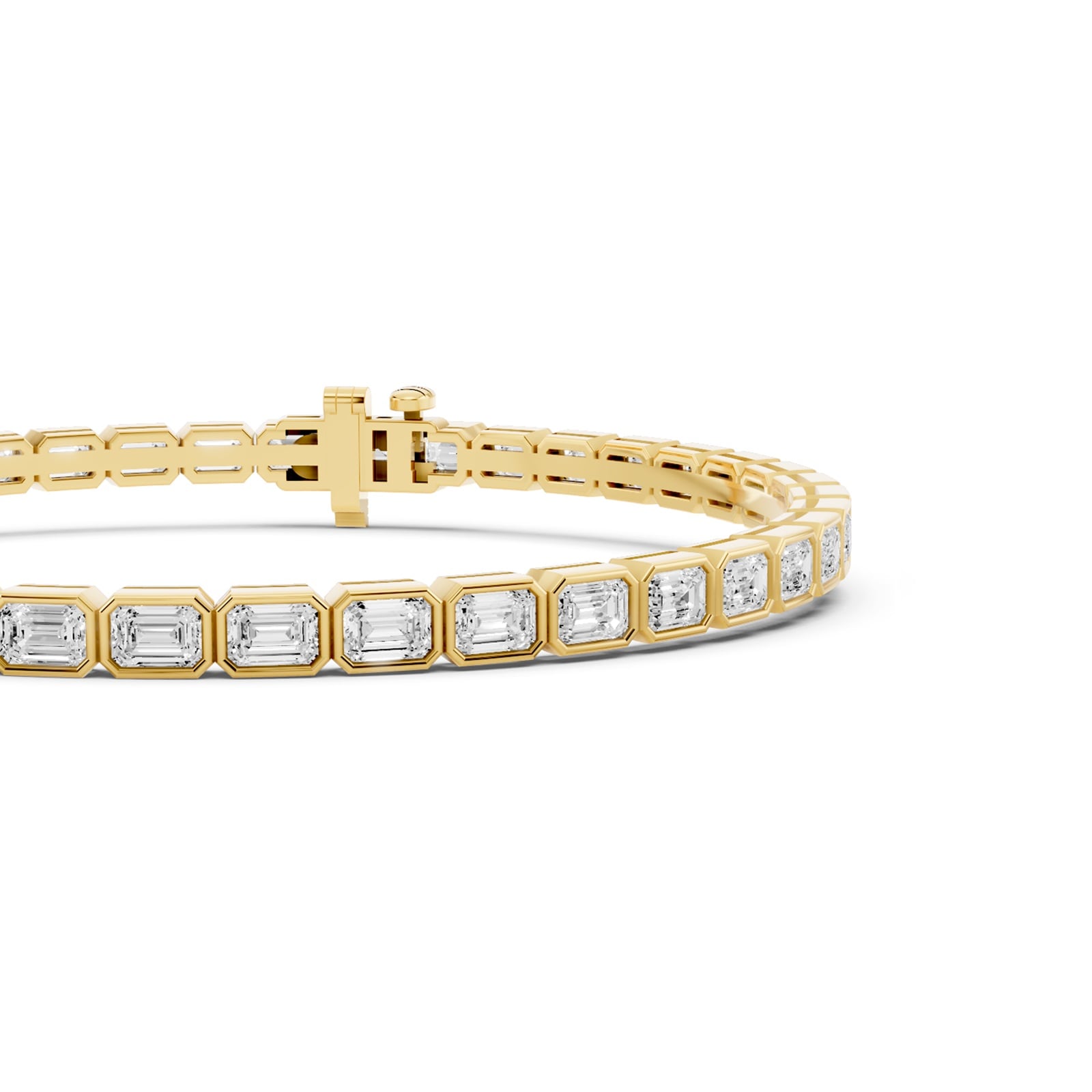 Mayors 18K Yellow Gold 6.00cttw Lab Grown Diamond Emerald Cut Bezel Set Tennis Bracelet