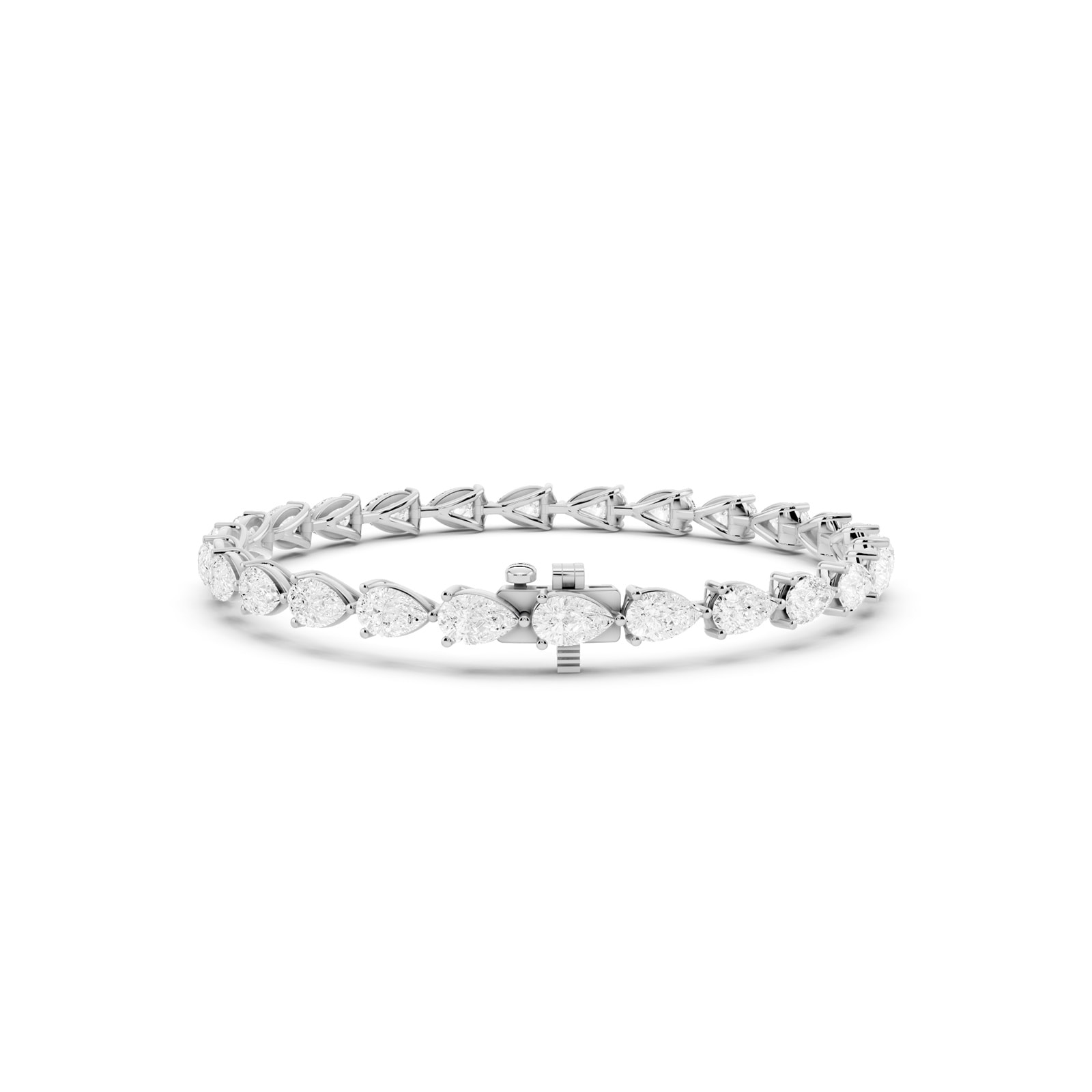 Mayors 18K White Gold 9.00cttw Lab Grown Diamond Pear Cut Tennis Bracelet