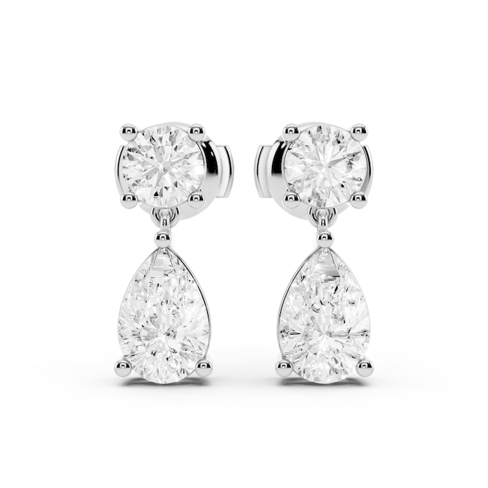 Mayors 18K White Gold 3.00cttw Lab Grown Diamond Round & Pear Cut Drop Earrings