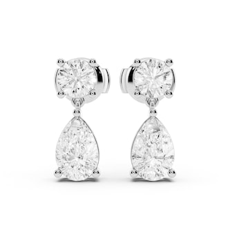 Mayors 18K White Gold 3.00cttw Lab Grown Diamond Round & Pear Cut Drop Earrings