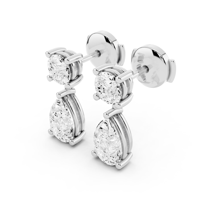 Mayors 18K White Gold 3.00cttw Lab Grown Diamond Round & Pear Cut Drop Earrings