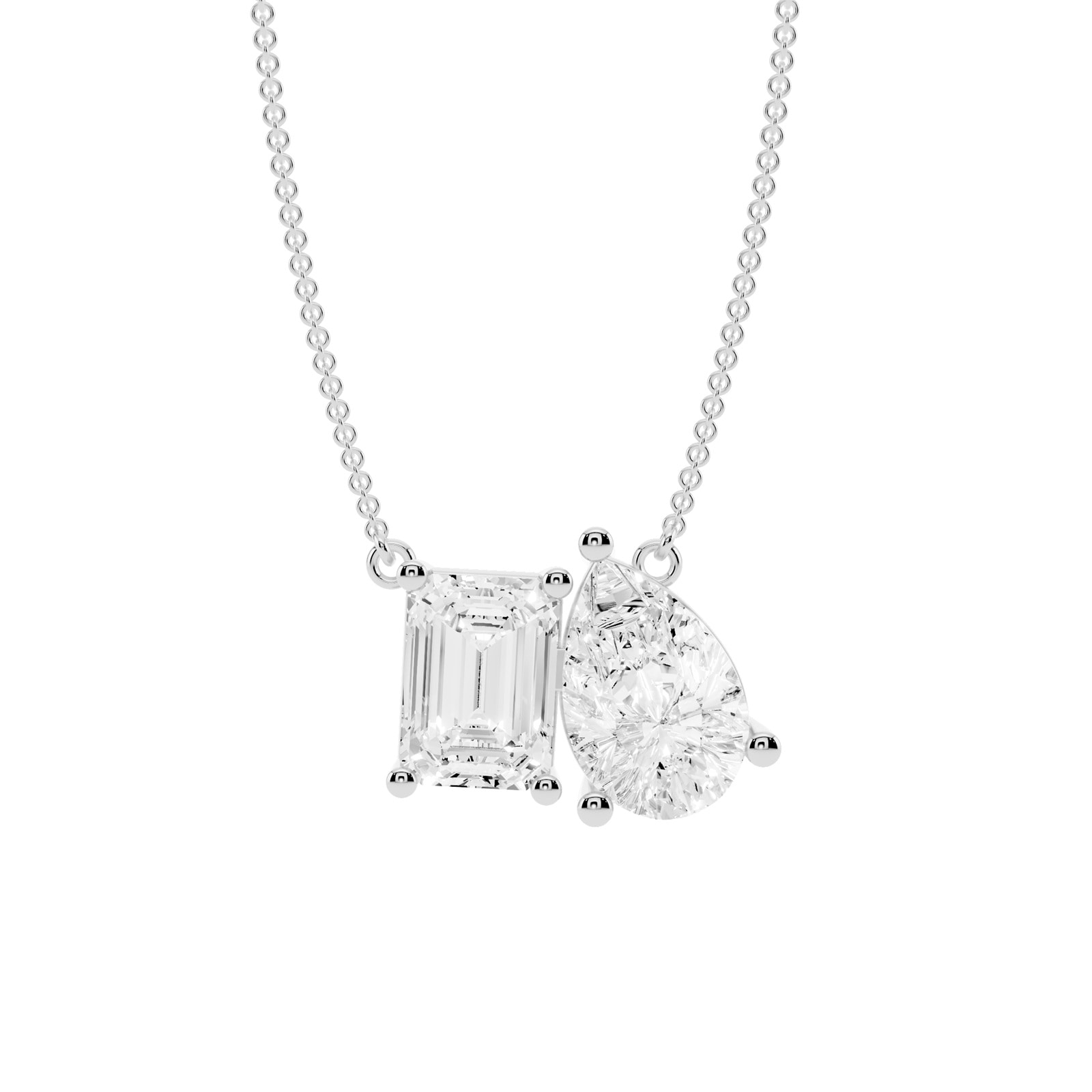 Mayors 18K White Gold 4.00cttw Lab Grown Diamond Emerald & Pear Cut Two Stone Pendant Necklace