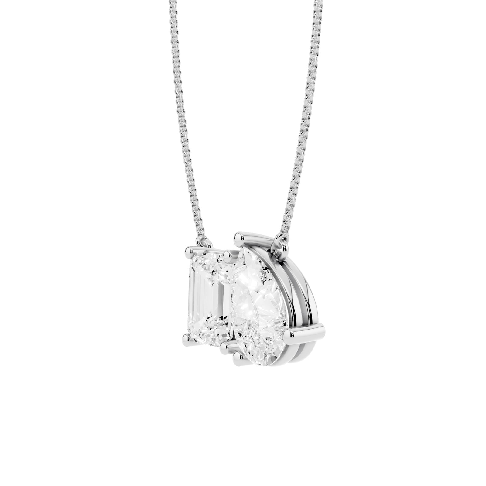 Mayors 18K White Gold 4.00cttw Lab Grown Diamond Emerald & Pear Cut Two Stone Pendant Necklace