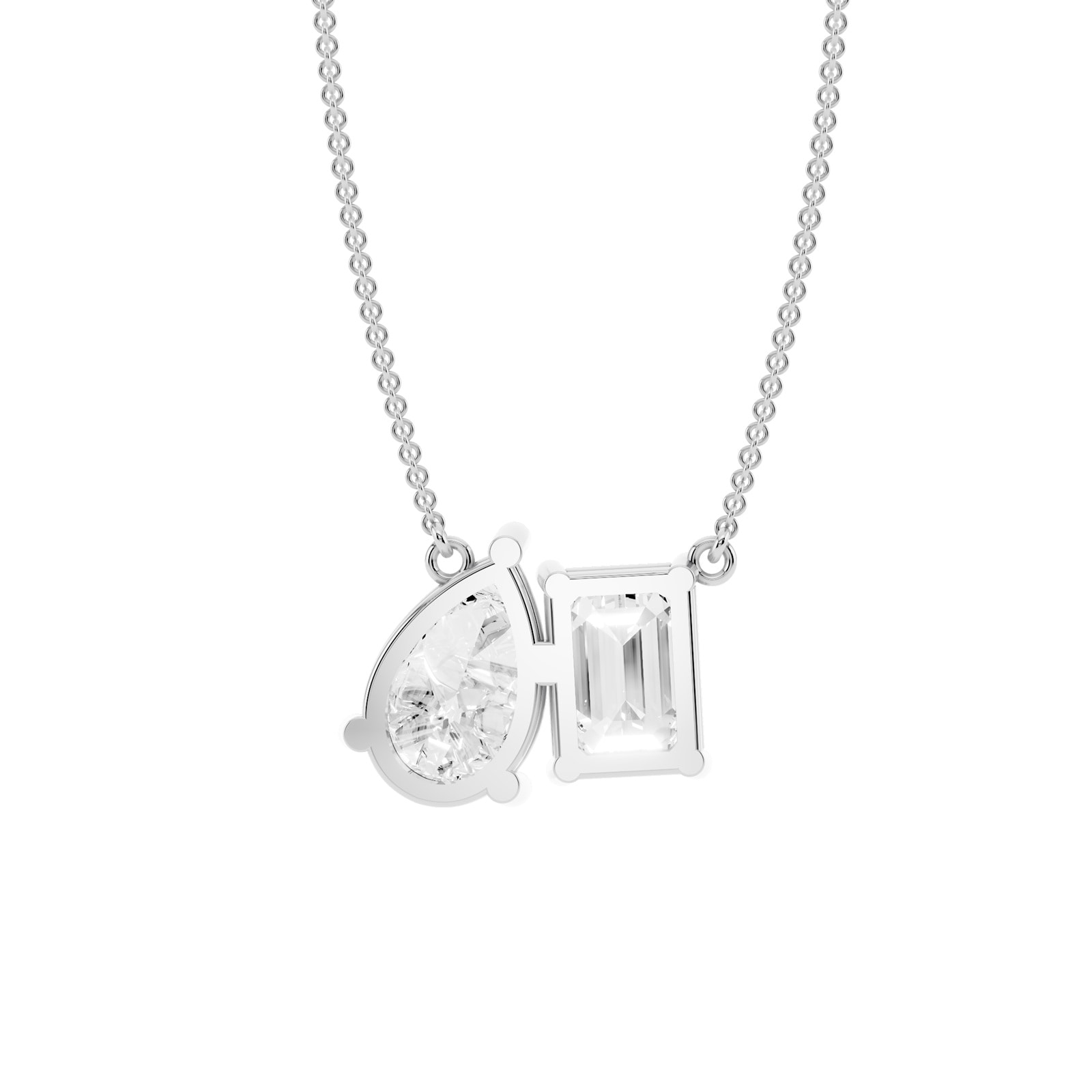 Mayors 18K White Gold 4.00cttw Lab Grown Diamond Emerald & Pear Cut Two Stone Pendant Necklace