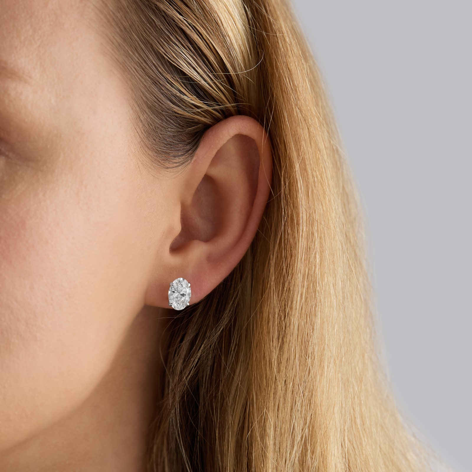 Mappin & Webb 18ct White Gold 4.00cttw Oval Cut Lab Grown Diamond Stud Earrings