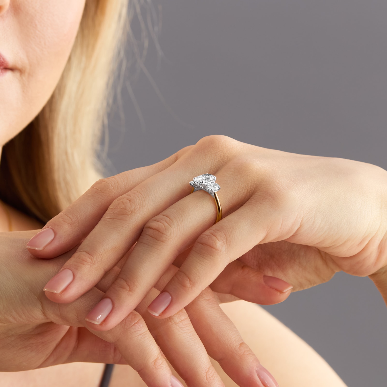 Mappin & Webb 18ct Yellow Gold 3.00cttw Oval Cut Lab Grown Diamond Three Stone Engagement Ring