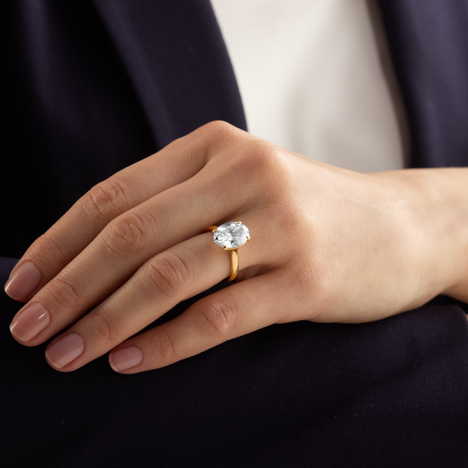 Mappin & Webb 18ct Yellow Gold 5.00cttw Oval Cut Lab Grown Diamond Solitaire Engagement Ring