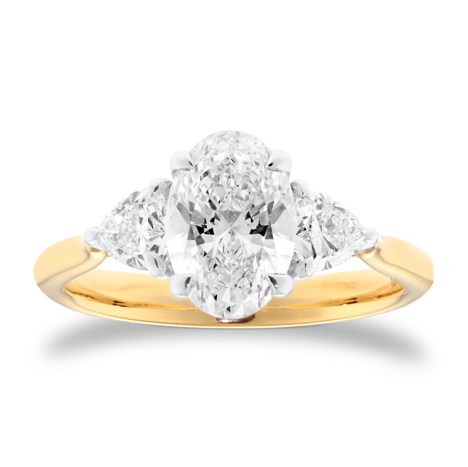Mappin & Webb 18ct Yellow Gold 2.00cttw Oval and Trilliant Cut Lab Grown Diamond Three Stone Engagement Ring Mappin & Webb 18ct Yellow Gold 2.00cttw Oval and Trilliant Cut Lab Grown Diamond Three Stone Engagement Ring