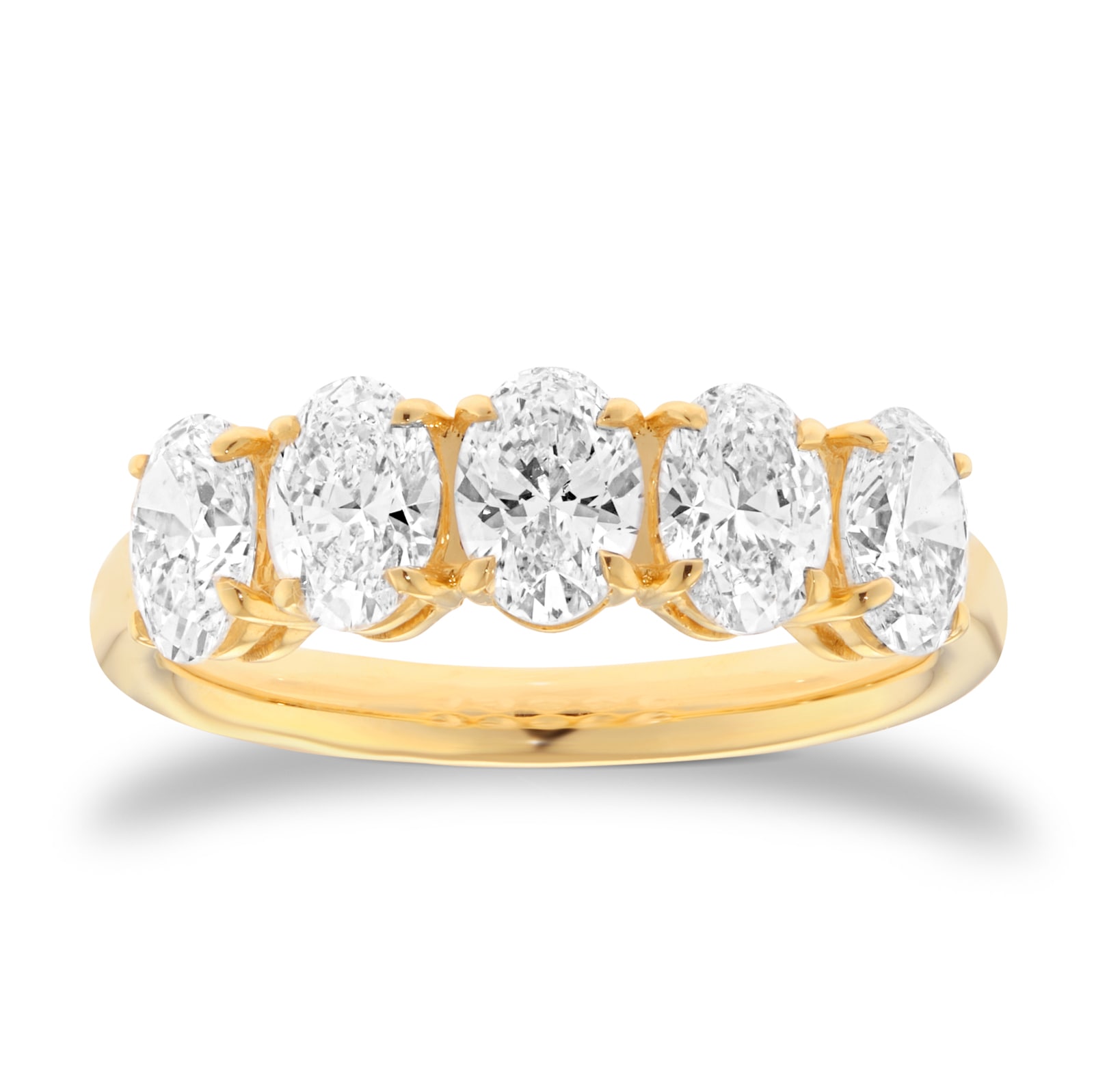 Mappin & Webb 18ct Yellow Gold 2.00cttw Oval Cut Lab Grown Diamond Five Stone Ring