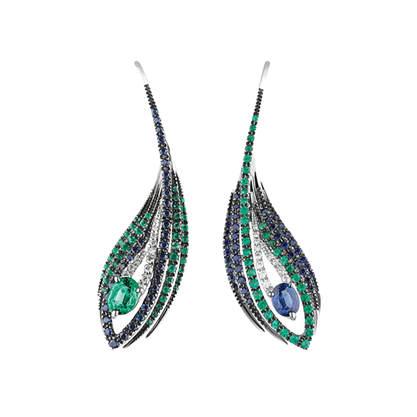 Damiani Diamond Sapphire and Emerald Peacock Drop Earrings 20042466 ...
