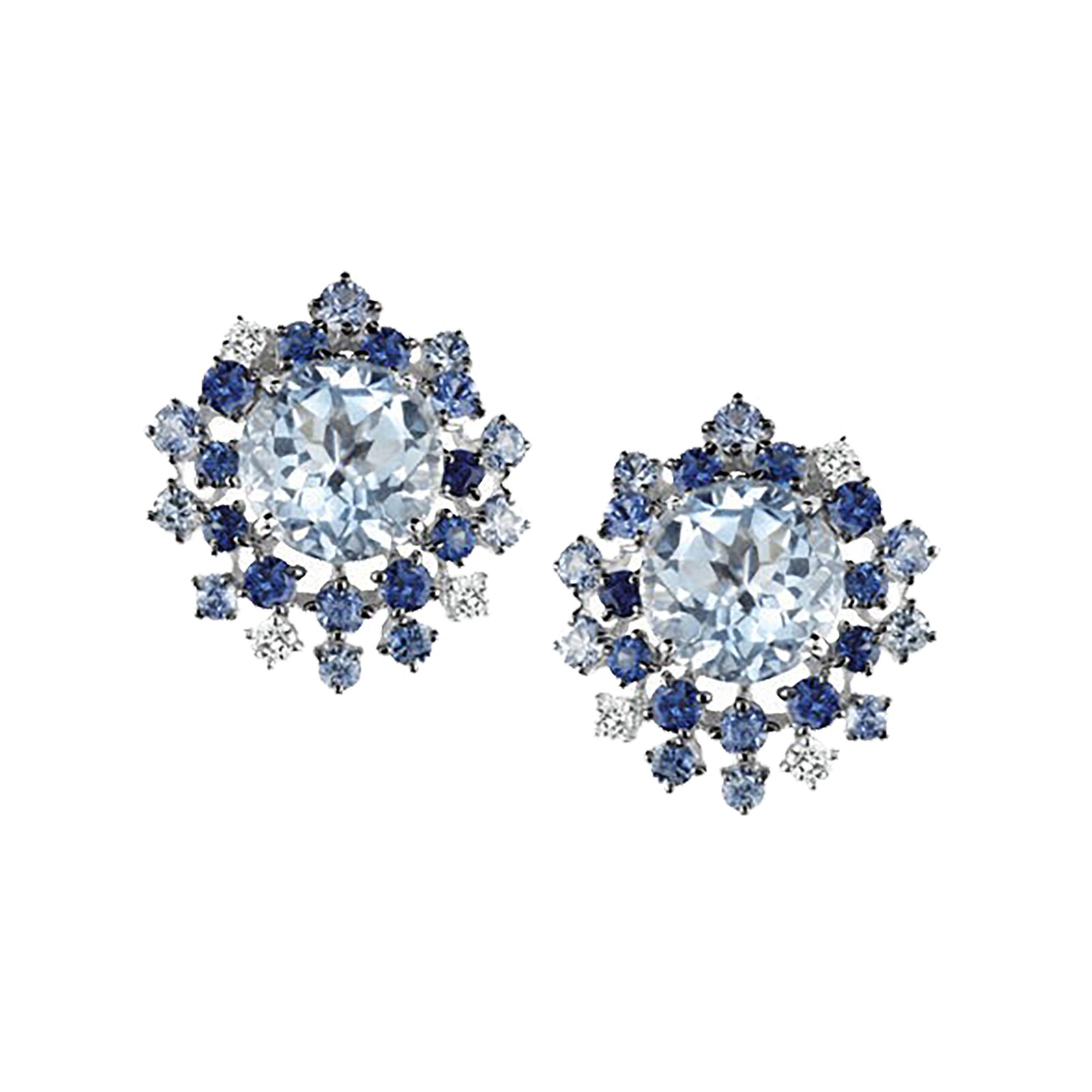 Damiani 18ct White Gold Diamond Aquamarine and Sapphire Anima Stud Earrings