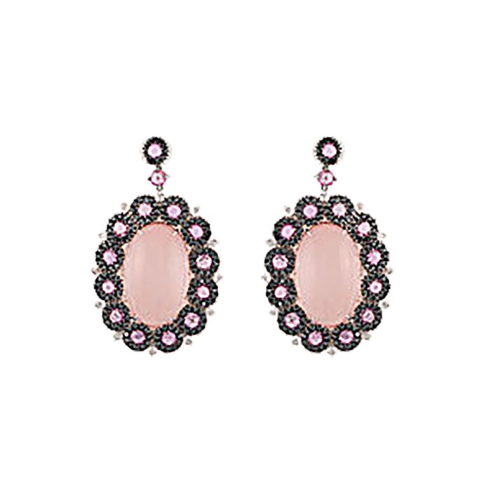 Damiani 18ct White Gold Diamond Pink Sapphire and Quartz Earrings