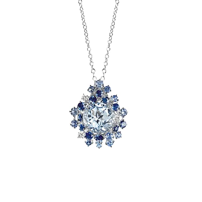Damiani Anima 18ct White Gold 0.10cttw Diamond Aquamarine and Sapphire Necklace